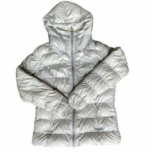 Eddie Bauer 550 Goose Down Puffer Jacket Women’s Large White Silver Lightweight